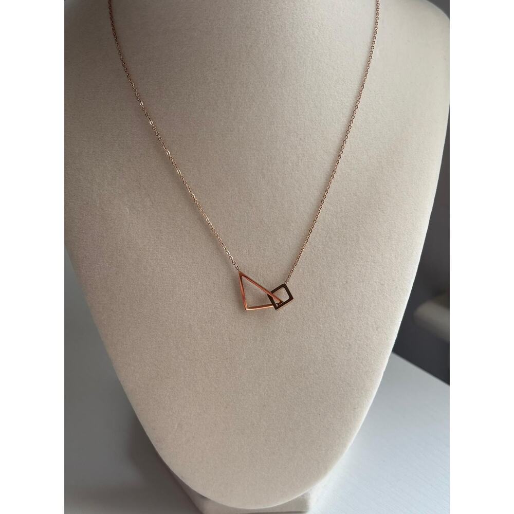 Rose Gold Geometric Triangle Necklace Minimalist Dainty Pendant - Picture 5 of 6